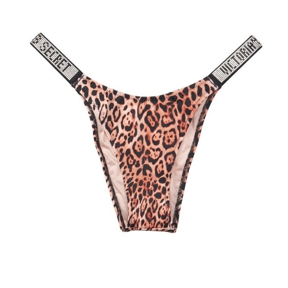 VICTORIA'S SECRET Natural Leopard Shine Strap Scoop Top Brazilian Panty Bikini - Picture 4 of 9